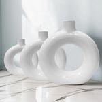 Amazon Basics Modern Hand Crafted Ceramic Donut Shaped Vase | for Unique Home Decor (Pack of 3)