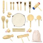Ulifeme Wooden Musical Instruments, 27pcs Percussion Instruments for Baby, Kids and Toddler, Children's Pure Wood Toys Set, Premium Percussion Rhythm Kit, Girls and Boys Gift, Pure Cotton Bag Packed