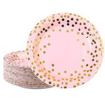 HiPPITY HOP The party collective Pink and Gold Foil Polka Dot Disposable Paper Plates Dinnerware Plates for Party Wedding Anniversary Birthday, boy or Girl, Bachelorette 9 inches (Pink) (Pack of 10)