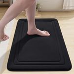 smiry Memory Foam Bath Mat, 60 x 90 cm, Extra Soft Non-Slip Bathroom Mat, Super Absorbent Quick Dry Bath Mats for Bathroom, Thick, Comfortable, Machine-Washable Bathroom Floor Rug, Black