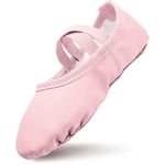 Ballet Shoes Girls Leather Ballet Dance Slippers Full Sole Dance Flats Thickened Cotton Lining Ballerina shoes with cross Elastic Straps for Toddlers kids Pink