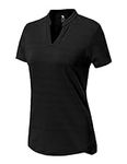 YSENTO Women's V Neck Golf Polo Shirts Quick Dry Collarless Athletic Activewear Shirts Short Sleeve Black XL