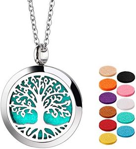 Essential Oil Necklace Diffuser Necklace Stainless Steel Not Fade Gift Set for Women and Girls 30mm Tree, Stainless,Stainless Steel,Steel