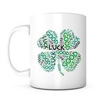 Four Leaves Clover Good Luck Coffee Mug Unique Birthday Gifts for Men or Women, Him or Her Cool Present Idea for St Patrick’s Day Shamrock, Mom, Dad, Kids, Son, Daughter, Husband, Wife, Boss,Friend