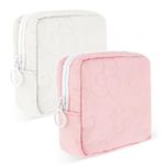 TIESOME Embroidery Sanitary Napkin Storage Bag, 2Pcs Portable Period Holder Bag Menstrual Cup Pouch Period Pad Pouch Menstrual Cup Pouch Tampon Holder Menstruation First Period Bag (Pink+White)