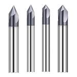 ASNOMY 4Pcs solid carbide Chamfer Router Bit, 3 flutes V groove Router Bits, 60 degree and 90 degree CNC milling cutter end mill Bits with TiAlN coating for Lettering Carving Chamfering