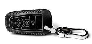 JVCV® Soft Handmade Leather Car Key Cover Compatible with Ford Push Button Start Car Key (Black)