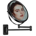 AusDaur Wall Mounted 10X Magnifying Makeup Mirror 8” Doule-Side Wall Mount Mirror with Extension Arm 360 Swivel Make Up Shaving Mirror for Bathroom and Hotel Black