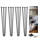 28 inch Metal Table Legs 71cm Black Steel Hairpin Table Leg Sturdy 3 Rod Mid Century Modern Furniture Industrial Style 10mm for Desk Dining Table DIY Furniture with Protector Feet & Screws (Set of 4)