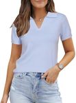 Arach&Cloz Womens Wool Blend Sweater Tops 2025 Spring Business Casual Dressy Polo Shirts Summer Cashmere Short Sleeve Collared Clothes Trendy Outfits Light Blue L