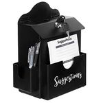 MyGift Classic Matte Black Metal Suggestion Box with Cursive Suggestions Lettering, Wall Mounted or Tabletop Comment Box with Lock, Keys, Paper Sheet and Pen Holder Slots
