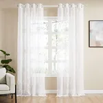 Top Finel White Sheer Curtains 108 Inches Long Embroidered Diamond Grommet Window Curtains for Living Room Bedroom, 2 Panels