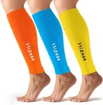 NEWZILL Calf Compression Sleeve for Men & Women | Footless Compression Socks for Shin Splint Relief, Varicose Veins | Leg Sleeve for Running, Travel, Nursing, Fitness (Orange/Yellow/Blue 3Pairs L/XL)