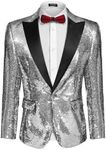 COOFANDY Shiny Sequins Suit Jacket Blazer One Button Tuxedo for Party,Wedding,Banquet,Prom,Nightclub,Silver Grey,Medium