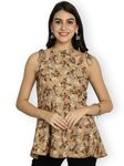 Poshyaa Women's Floral Regular Fit Top (Crepe-962_Light Brown S)