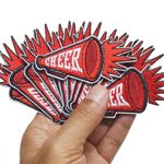 Set of 12pcs Cheer Cheerleader Megaphone Red Iron On Patch Squad Team Bullhorn Patch Sports Games Embroidered Patches Appliques Machine Embroidery DIY 3"x1.3"