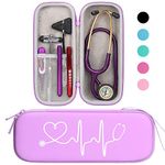 BOVKE Stethoscope Carrying Case for 3M Littmann Classic III, Lightweight II S.E, MDF Acoustica Deluxe Stethoscope, Mesh Pocket for Pen Light, Reflex Hammer and More Nurse Accessories, Purple