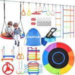 Hapfan Ninja Warrior Obstacle Course for Kids with Swing, Ninja Line with 10 Accessories, Slackline Outdoor Play Equipment, Tree Slack Line Jungle Gym