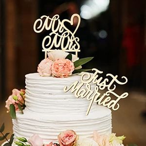 2 Pièces Décorations de Gâteau de Mariage Topper de Gâteau de Mariage Rustique en Bois Topper de Gâteau de Fiançailles Topper de Cupcake de Lettres Mr et Mrs pour Mariage(Married)