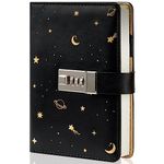 Starry Leather Journal with Lock, Refillable Paper Binder Password Diary, Secret A6 Writing Hardcover Notebook for Women Girls Boys, 5.12 X 7.28 Inch