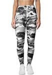 Urban Classics Women's Camouflage Leggings Comfortable Sport Pants, Stretchy Workout Trousers with Military Print, Regular Skinny Fit, Snow Camo, S