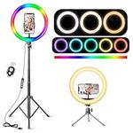 12" Ring Light with Tripod Stand & Phone Holder, 15 RGB Modes & 10 Brightness Level Floor/Desk Selfie Ring Light with Remote Shutter for Makeup Video Youtube Tiktok Live Streaming Zoom Meeting…