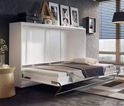 Arthauss Bedroom Horizontal Fold Away Pull Out Murphy Bed in White Gloss 140 x 200cm - Hidden Wall Cabinet Bed Design, Perfect Bed Solution for Modern Living Spaces