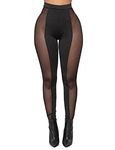 Sxglamr Women's See Through Leggings Sexy Elastic Pencil Sheer Pants Black Mesh High Waist Casual Tights, Black Mesh, XX-Large