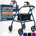 Vive Ultra Lightweight Rollator Walker with Seat - Foldable, Narrow, Rolling Senior Walker for Small Spaces - 4 Wheel Aluminum Adult Easy Drive Aid with Underseat Accessory - Weighs Only 14 Lbs