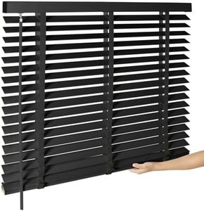 BAYUE 2" Cordless Real Wood Blinds for Indoor Windows, Black, 42" W x 72" H