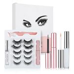 Magnetic Eyelashes and Magnetic Eyeliner Kit, 5 Pairs 3D Reusable Magnetic False Lashes and 2 Tubes of Magnetic Eyeliner, Easy to Wear Waterproof Long Lasting Natural Eyelashes