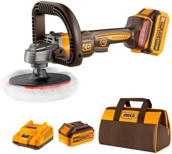 INGCO Cordless Car Polisher 180mm M14 Brushless 3IN1 Polisher Buffer and Sander with 4.0Ah Battery and Charger for Car Detailing Polish Buffing Sanding DIY APLI20181