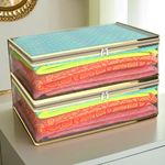 Kuber Industries Lehenga Cover | Clothes Storage Bag | Wedding Dress Bag | Dress Bags For Clothes | Transparent Wardrobe Organizer | Zip Closure Gown Cover | Dot Golden Border | Pack of 2 | Golden