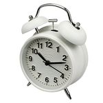 homchen 4” Twin Bell Alarm Clock Non Ticking, Battery Operated Old Fashioned Loud Alarm Clock with Nightlight for Bedrooms(White)