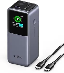 UGREEN Nexode Power Bank 20000mAh 130W Portable Charger 72Wh PD Fast Charging 3-Port USB C Battery Pack with TFT Smart Display for Macbook/ipad/iPhone 15/Samsung S24/Switch and More