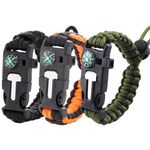 DIHAIMI Paracord Survival Bracelet (3 Pieces), Adjustable, Practical Five Functions, Fire Starter, Loud Whistle, Reliable Compass, Rope Cutter, Reliable Paracord, Nylon