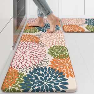 Collive Kitchen Rugs and Mats Cushioned Anti Fatigue Kitchen Mat 2PCS Non-Skid Waterproof Kitchen Runner Rug Comfort Foam Standing Mat for Floors,Office,Laundry,Sink,Floral