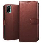 CEDO Redmi Note 10 / Note 10S (4G) Flip Cover | Leather Finish | Inside Pockets & Inbuilt Stand | Shockproof Wallet Style Magnetic Closure Back Case Flipcover (Brown)