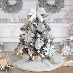 yuboo 24 inches White Christmas Tree Skirt, Mini Fluffy Small Fur Tree Skirt Rug Christmas Decorations for Slim Pencil Table Tree