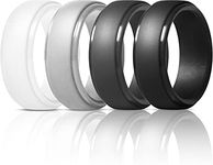 ThunderFit Silicone Rings for Men - 4 Rings / 1 Ring Step Edge Rubber Wedding Bands 10mm Wide, Mens, White, Light Grey, Black, Dark Grey, 9.5-10 (19.8mm)