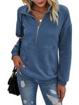 RANPHEE Fall Clothes Women Grey Blue Long Sleeve Tops Lapel Zipper Casual Pullover Sweatshirt Tops Sweater Clothing Trendy Activewear Running Jacket L