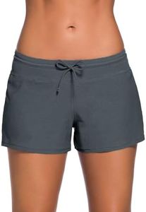 Aleumdr Womens Color Block Wide Waistband 3" Swim Shorts Trunks Tankini Bottoms Boyshort Swimsuit Panty Grey2 Small