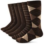 Yousu Mens Dress Socks Business Casual Solid Pattern Cotton Crew Sock 6 Pairs, Pattern Brown, 11