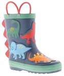 Dinosaur Hunters Billy Boys Wellies Children's wellington winter boots easy pull on handles 3D dino design waterproof warm comfortable snowboot for kids Navy 7 Child UK