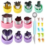 21Pcs Vegetable Cookie Cutters with Comfort Grip, Stainless Steel Fruit Shape Cutters, Cartoon Animal Food Cutter Stamps, Vegetable Cutter Shapes Set with 1Double Purpose Melon Cutter + 10Toothpicks