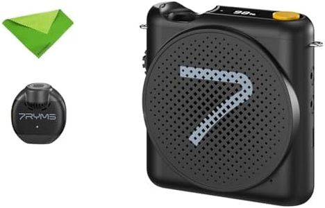 7RYMS WA2 Voice Amplifier for Teachers with Wireless Lavalier Microphone,Portable Speaker for Classroom,Speech,Training Outdoor,Mini Speaker Clip-On Mic- Noise Canceling,164ft Range,23H Working-Black