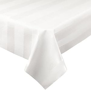 Luxury Table Protector Pad, 2 in 1 Table pad + Great Looking Tablecloth - Heat Resistant, Spill & Stain Proof - Flannel Backing (54x144, White - Silk Stripe)