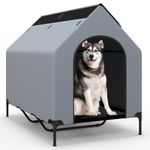 COSTWAY Elevated Dog House, Raised Dogs Bed with Weatherproof Canopy, 2 Top Windows, Breathable Mesh Fabric Mat, Dog Tent Shelter for Indoor Outdoor (Grey, X-Large)