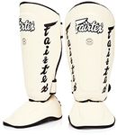 Fairtex SP7 Muay Thai Shin Guards for Men, Women, Kids | Shin Guards Made with Syntek Leather & are Premium, Lightweight & Durable | Detachable shin & Foot Protector- Large, White