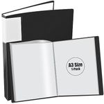 JIKIOU A3 Display Book Folder 40 Pockets Presentation Book with Clear Plastic Sleeves, 80 Views A3 Storage Book for Painting Artwork Portfolio, Black (43.5x32x2.8cm)